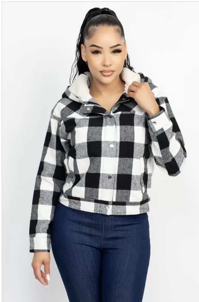 Woven Plaid Hooded Jacket